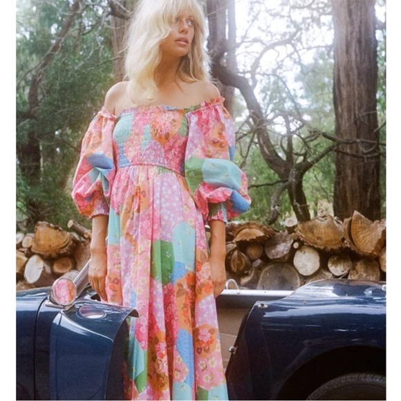 SPELL & THE GYPSY COLLECTIVE FREDA SHIRRED MIDI DRESS IN LOLLY - Picture 6 of 16